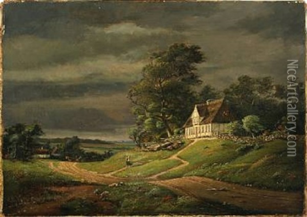 Landskab. Uvejret Traekker Op Oil Painting - Frederik Christian Jacobsen Kiaerskou
