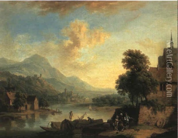 Fluslandschaft Mit Figuren Oil Painting - Christian Georg Schuetz the Younger