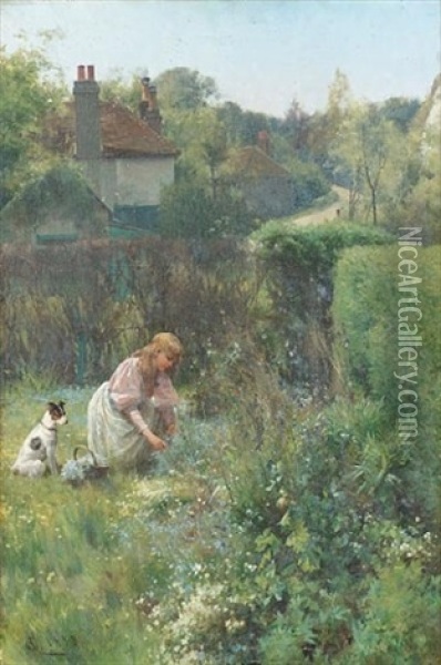 Picking Wild Flowers Oil Painting - Alfred Glendening Jr.