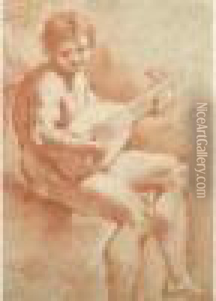 Jeune Homme Jouant De La Mandoline Oil Painting - Bartolomeo Schedoni