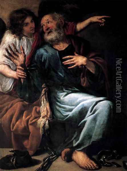 The Liberation of St Peter by an Angel Oil Painting - Antonio de Pereda