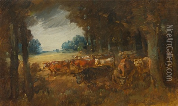 Kuhe Vor Dem Wald Oil Painting - Wilhelm Busch