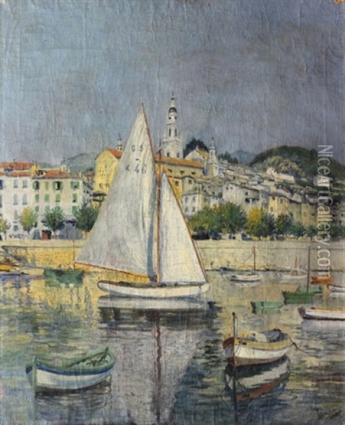 Voilier Dans Le Port De Menton Oil Painting - Jakob Laurenz Gsell