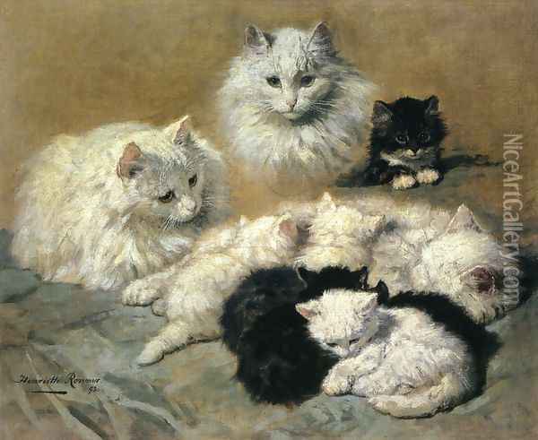 Cats and Kittens Oil Painting - Henriette Ronner-Knip