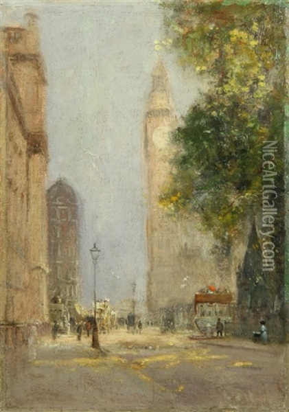 London Street Scene (view Of Westminster Abbey) Oil Painting - George Hyde Pownall