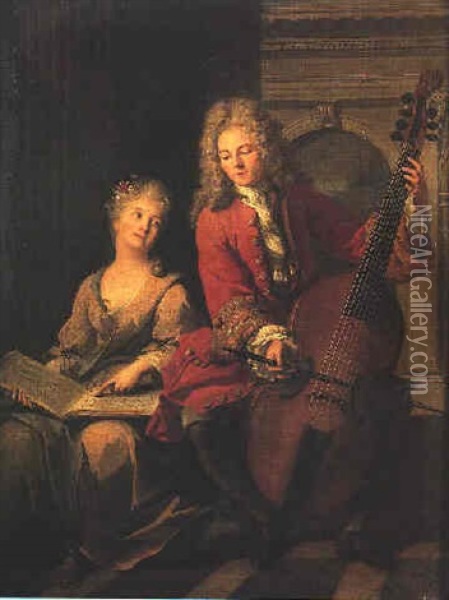 La Lecon De Musique Oil Painting - Jean Marc Nattier