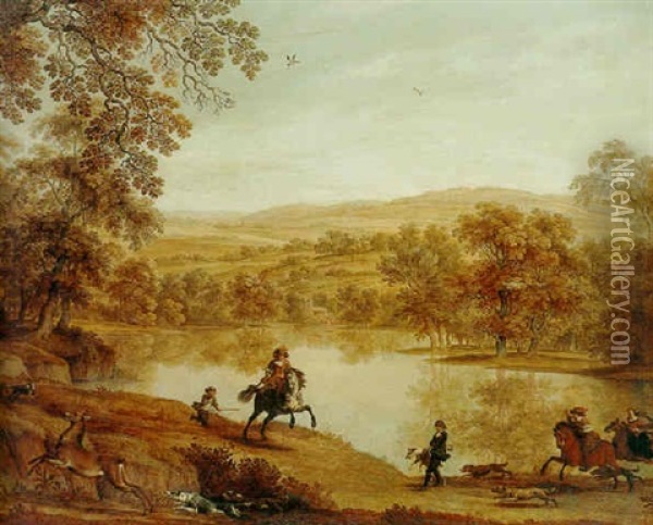 A Hunting Party By A Lake Oil Painting - Alexander Keirincx