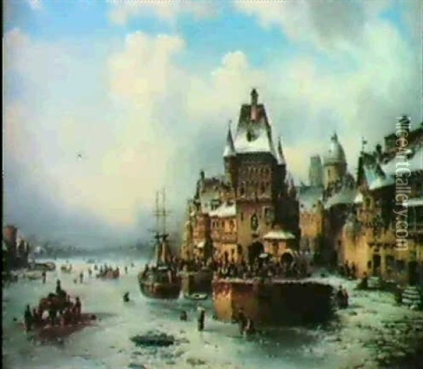 Winterfreuden Vor Der Stadt Oil Painting - Ludwig Hermann