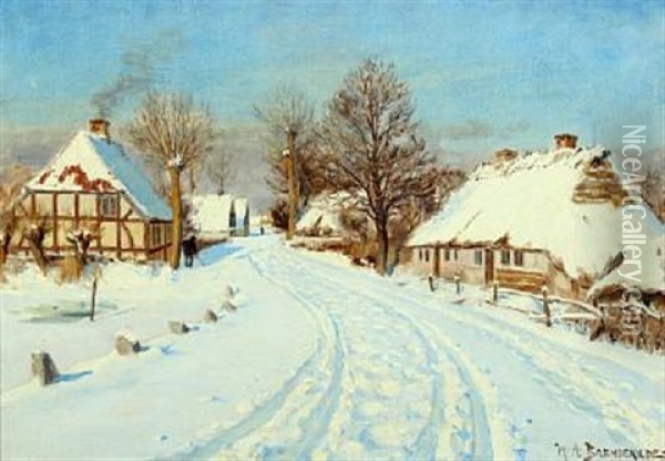 Idyllic Scenery From A Village A Sunny Winter Day Oil Painting - Hans Andersen Brendekilde