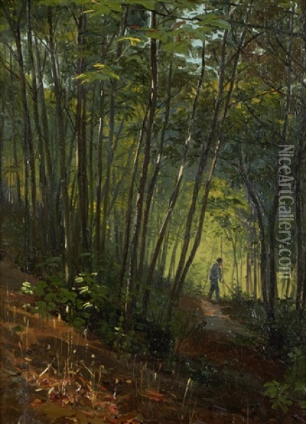 Vista De Bosque Com Figura Oil Painting - Alfredo Keil