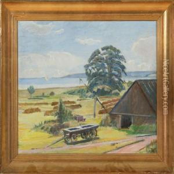 Augustdag Paa Bakken Bag Laden. Fra Dyrnaes Oil Painting - Poul S. Christiansen