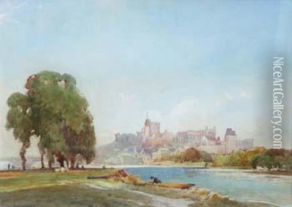 Windsor Castle From Eton Playing Fields Oil Painting - William Josiah Redworth