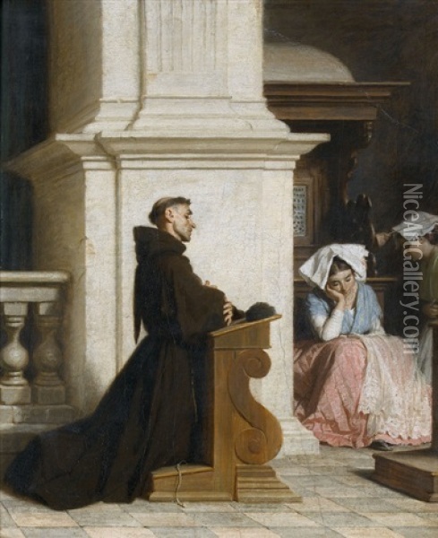 Moine En Priere Dans Une Eglise Oil Painting - Alfred van (Jacques) Muyden