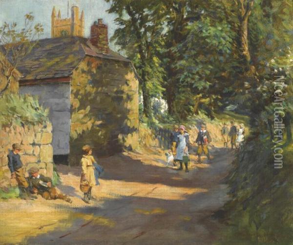 Going To School, Paul, Near Penzance Oil Painting - Stanhope Alexander Forbes