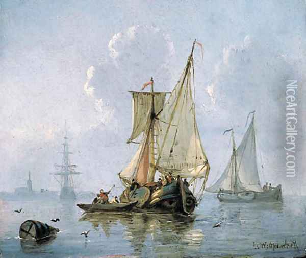 Shipping in a calm sea Oil Painting - George Willem Opdenhoff