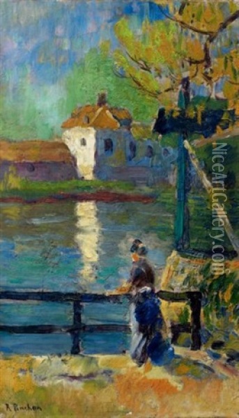 Femme Au Bord De La Riviere Oil Painting - Robert Antoine Pinchon