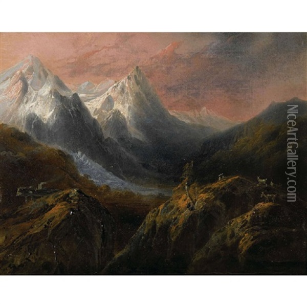 Zinggenstock Mit Oberem Grimselgletscher Oil Painting - Carl Franz Rudolf Volmar