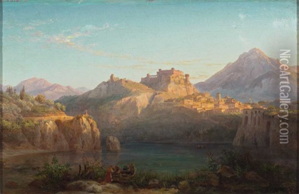 Blick Auf Castel Gandolfo Und Den Lago Albano Oil Painting - Eduard Agricola