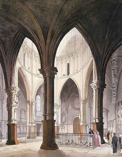 Temple Church, 1809 Oil Painting - T. Rowlandson & A.C. Pugin