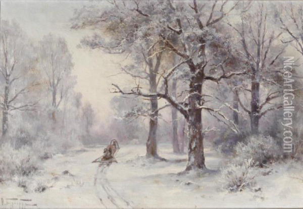 Sleigh In A Winter Landscape Oil Painting - Fedor Karlovich Burkhardt