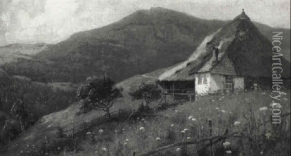 Berglandschaft Mit Reetbedecktem Bauernhaus Oil Painting - Elmar von Eschwege