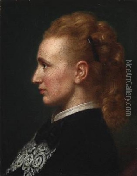 Portrait Of Bolette Hartmann, Nee Puggaard (1844-1929) Oil Painting - Anton Laurids Johannes Dorph