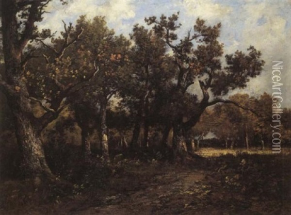 A Clearing In A Forest With A Path In The Foreground Oil Painting - Leon Richet