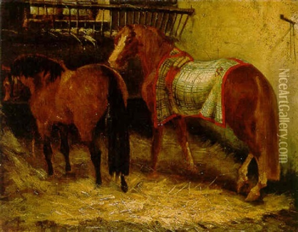 Deux Chevaux Dans Un Ecurie Oil Painting - Theodore Gericault