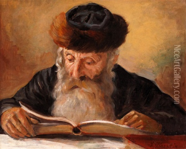 Rabbi Reading Oil Painting - Lazar Krestin