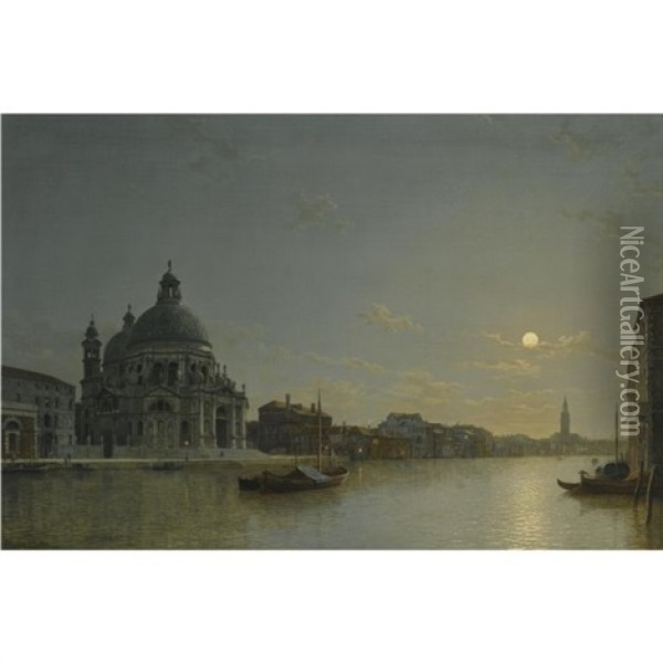 Venice, View Of The Grand Canal With The Church Of Santa Maria Della Salute Oil Painting - Henry Pether