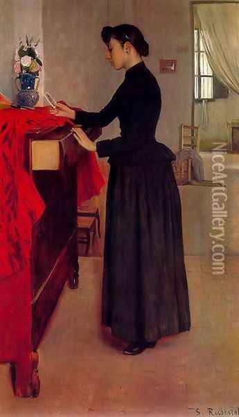 Mirando un retrato Oil Painting - Santiago Rusinol i Prats