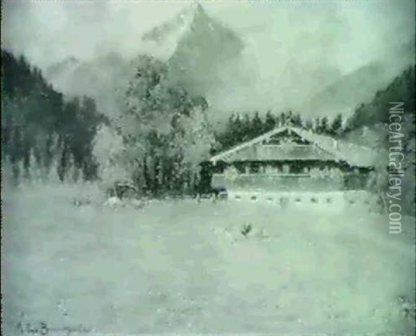 Alpenlandschaft Mit Bauernhof Oil Painting - Carl Mueller-Baumgarten