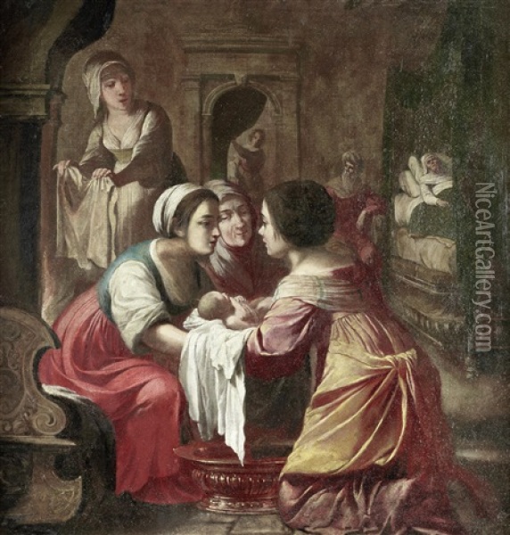 The Birth Of The Virgin Oil Painting - Jean Daret