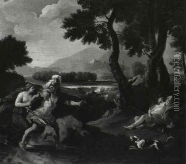 Venus Restraining Mars From Killing Adonis Oil Painting - Ludovico Gimignani
