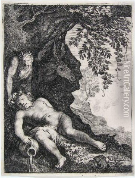 Der Schlafende Silen. Oil Painting - Moyses or Moses Matheusz. van Uyttenbroeck