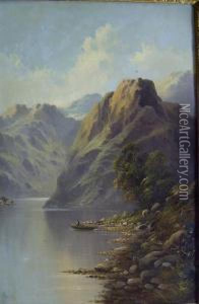 Fisherman On A Lake Oil Painting - John Henry Boel