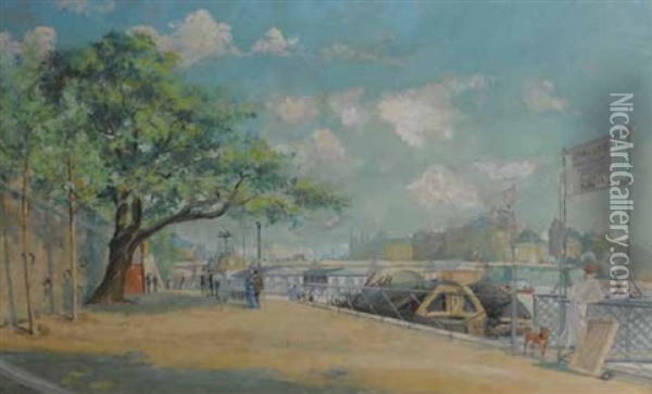 Les Berges Du Quai Du Louvre, Seine Oil Painting - Emile Gustave Couder