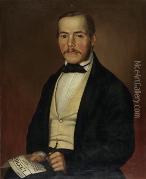 Portrait Einer Dame (+ Portrait Eines Herrn; Pair) Oil Painting - Gottlieb Mueller