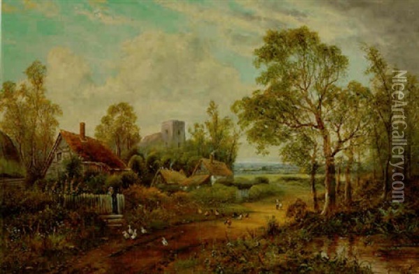 Country Lane Landscape Oil Painting - Octavius Thomas Clark