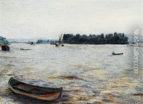 Dampfschiffe Und Boote Auf Einem Flus Oil Painting - Theodor Joseph Hagen