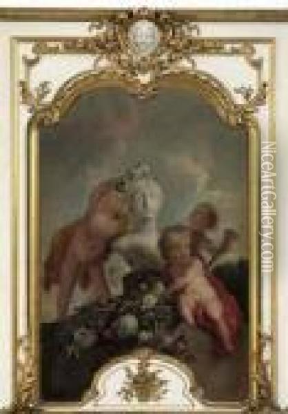 Putti Decorating A Sculpture With Flower Garlands Oil Painting - Jacob de Wit