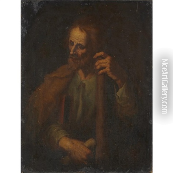 A Saint Holding A Staff Oil Painting - Francesco Fracanzano