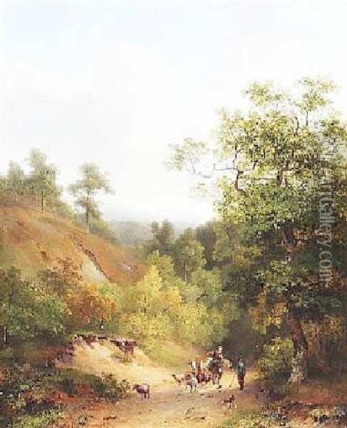 Hirten In Sommerlicher Waldlandschaft Oil Painting - Cornelis Gerrit Verburgh