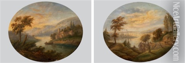 Flusslandschaft Mit Hausern Und Figurenstaffage (+ Another; Pair) Oil Painting - Claude Lorrain