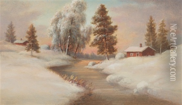 Winter Landscape Oil Painting - Rudolph Akerblom