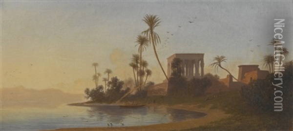 Temple Of Philae Oil Painting - Charles Theodore (Frere Bey) Frere