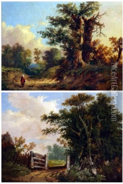 Country Landscapes (pair) Oil Painting - John Berney Ladbrooke