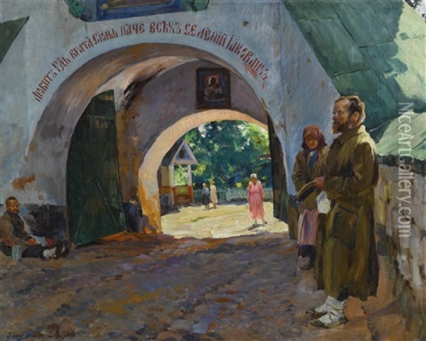 Beggars At The Monastery Gates Oil Painting - Sergei Arsenievich Vinogradov