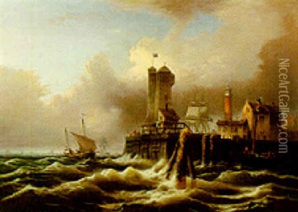 Shipping Of The Coast Oil Painting - Willem Hendrik Schmidt