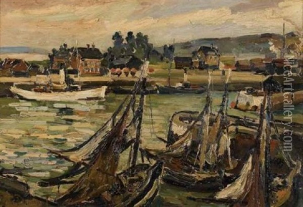Honfleur, Bateaux A Quai Oil Painting - Pierre Dumont